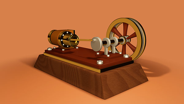 Another angle of the previous steam engine render.