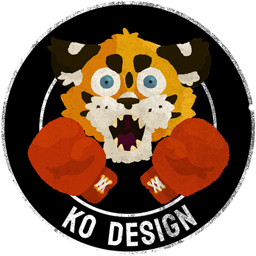 A logo design of a tiger with boxing gloves with the text 'KO Design.'